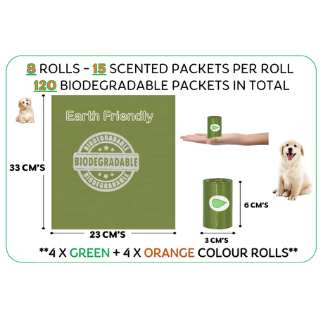 Earth Friendly - 8 X Rolls/ 120 Biodegradable Dog Poop Bags